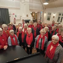 En grupp med pensionärer som är med i en kör.