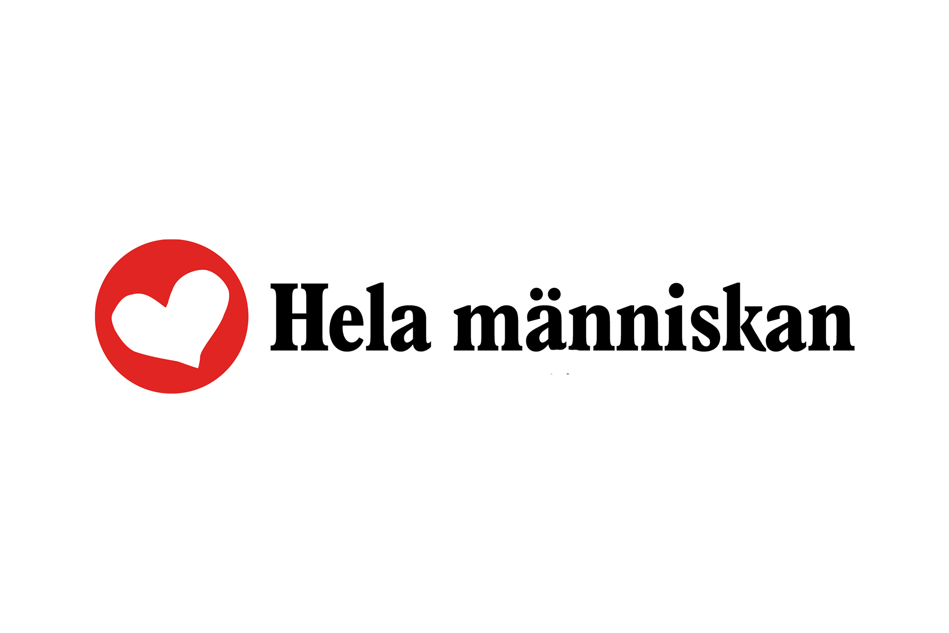 Logotyp röd cirkel med vitt hjärta och texten Hela människan.