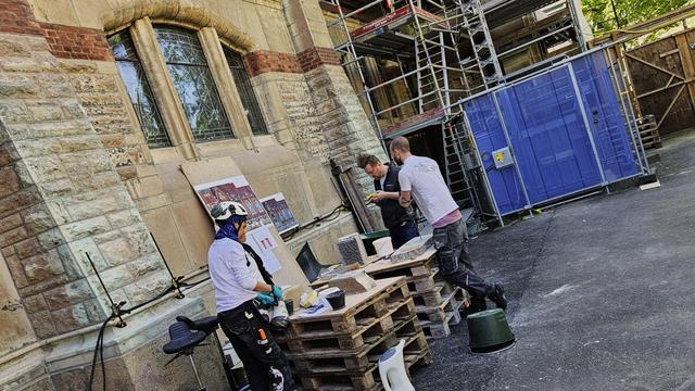 Renovering av fasaden på S:t Johannes kyrka.