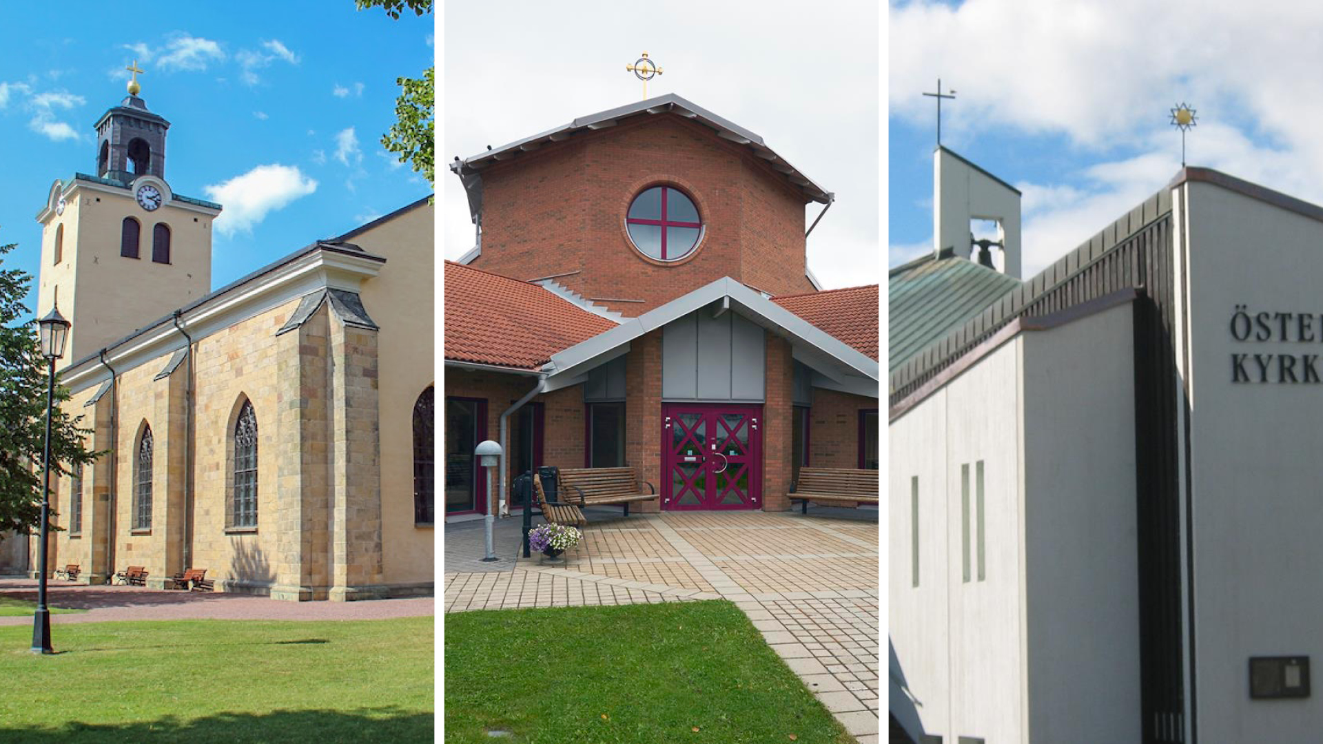 Bild på de tre kyrkorna som ingår i verksamhetsområde öster i svenska kyrkan jönköping