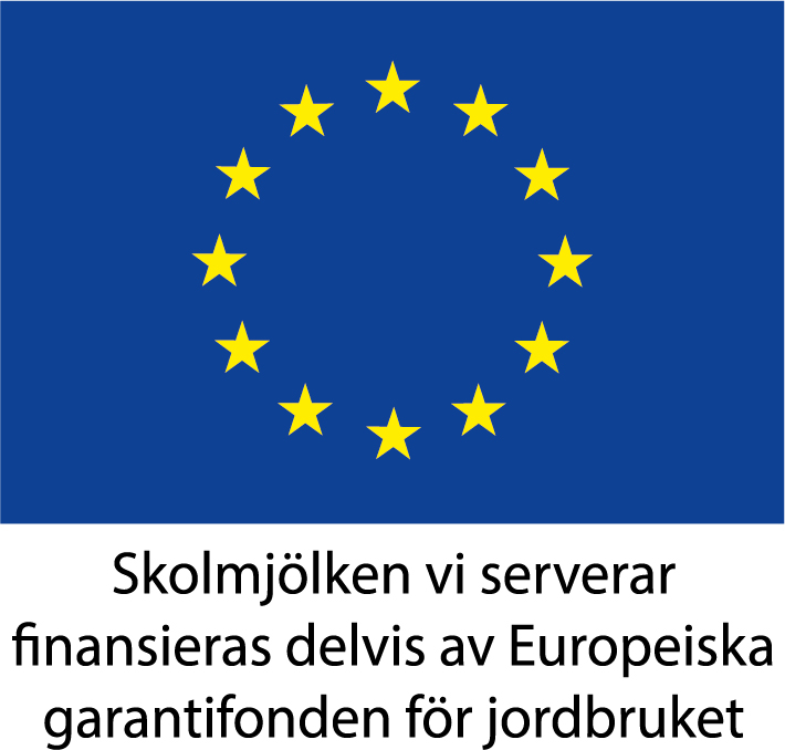 En bild på EU-loggan och information att förskolan får stöd för mjölken som serveras.