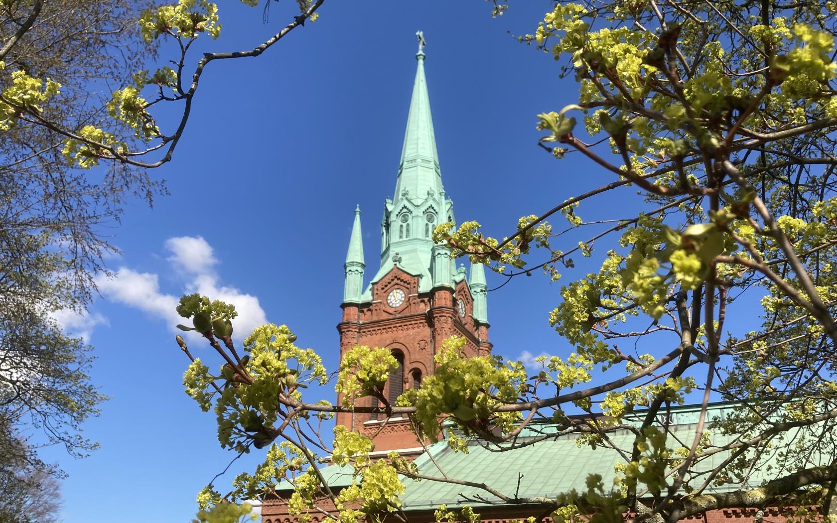 Sankt Pauli kyrka i vårlig grönska