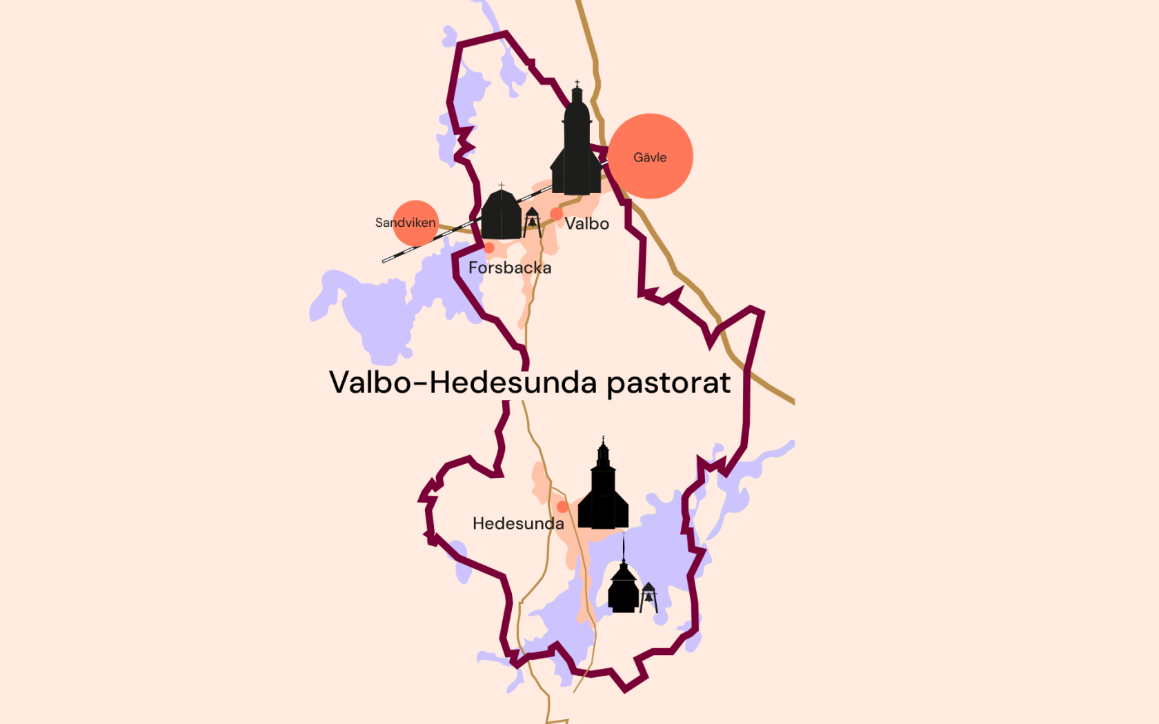 Karta över Valbo-Hedesunda pastorat.