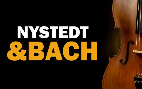 En cello och texten Nystedt och Bach.
