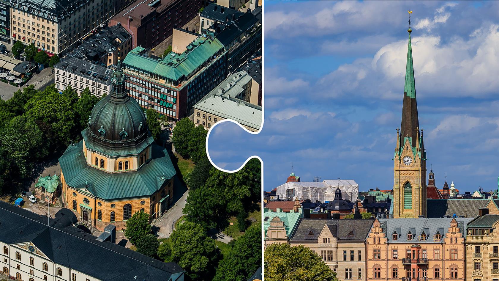 Hedvig Eleonora kyrka och Oscarskyrkan som pusselbitar.