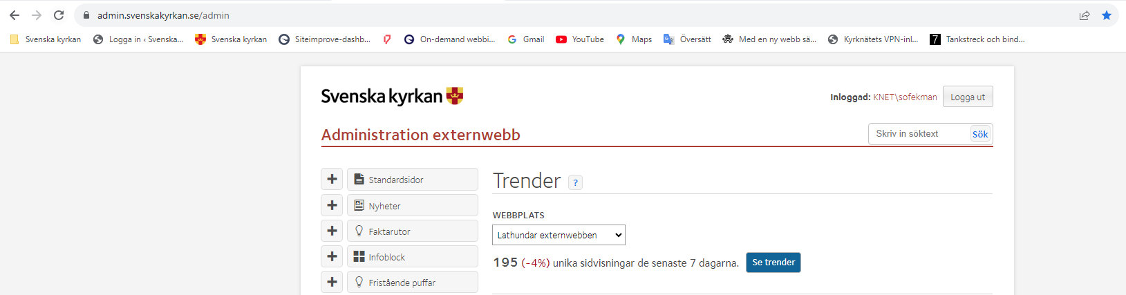 Skärmdump som visar var du hittar trenderna för din webbplats i admin.