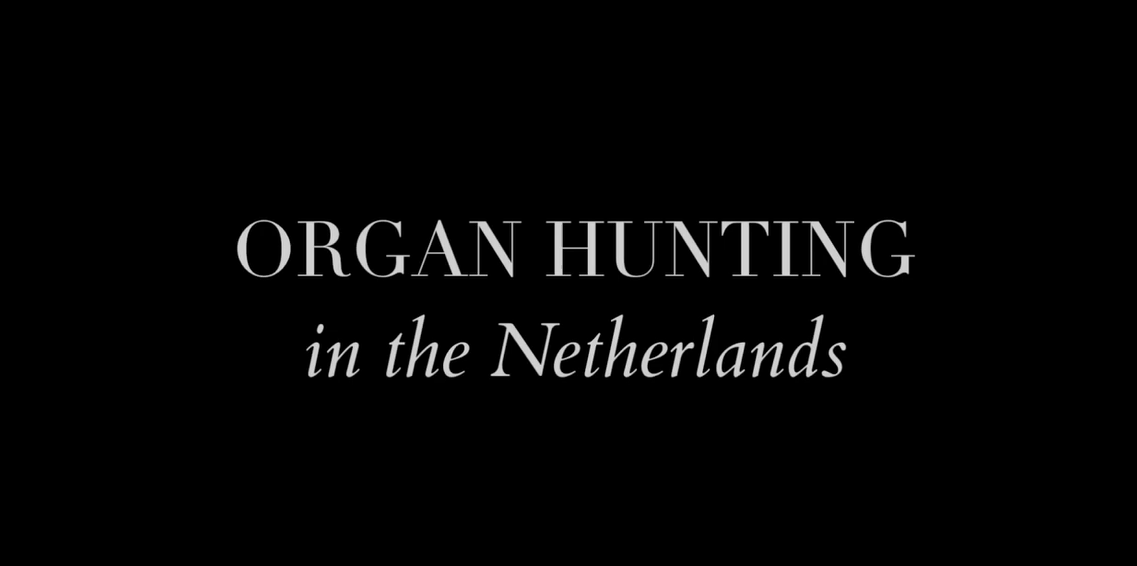 En svart bakgrund med texten Organ Hunting in the Netherlands.
