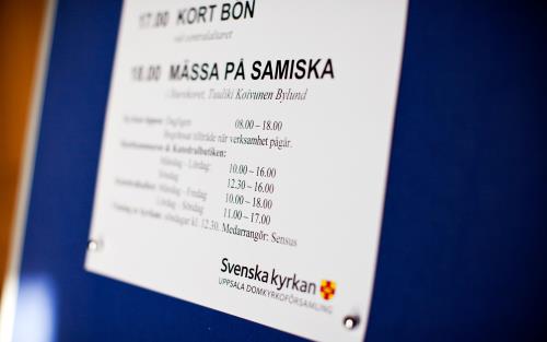 Programblad för mässa på samiska i Uppsala domkyrka