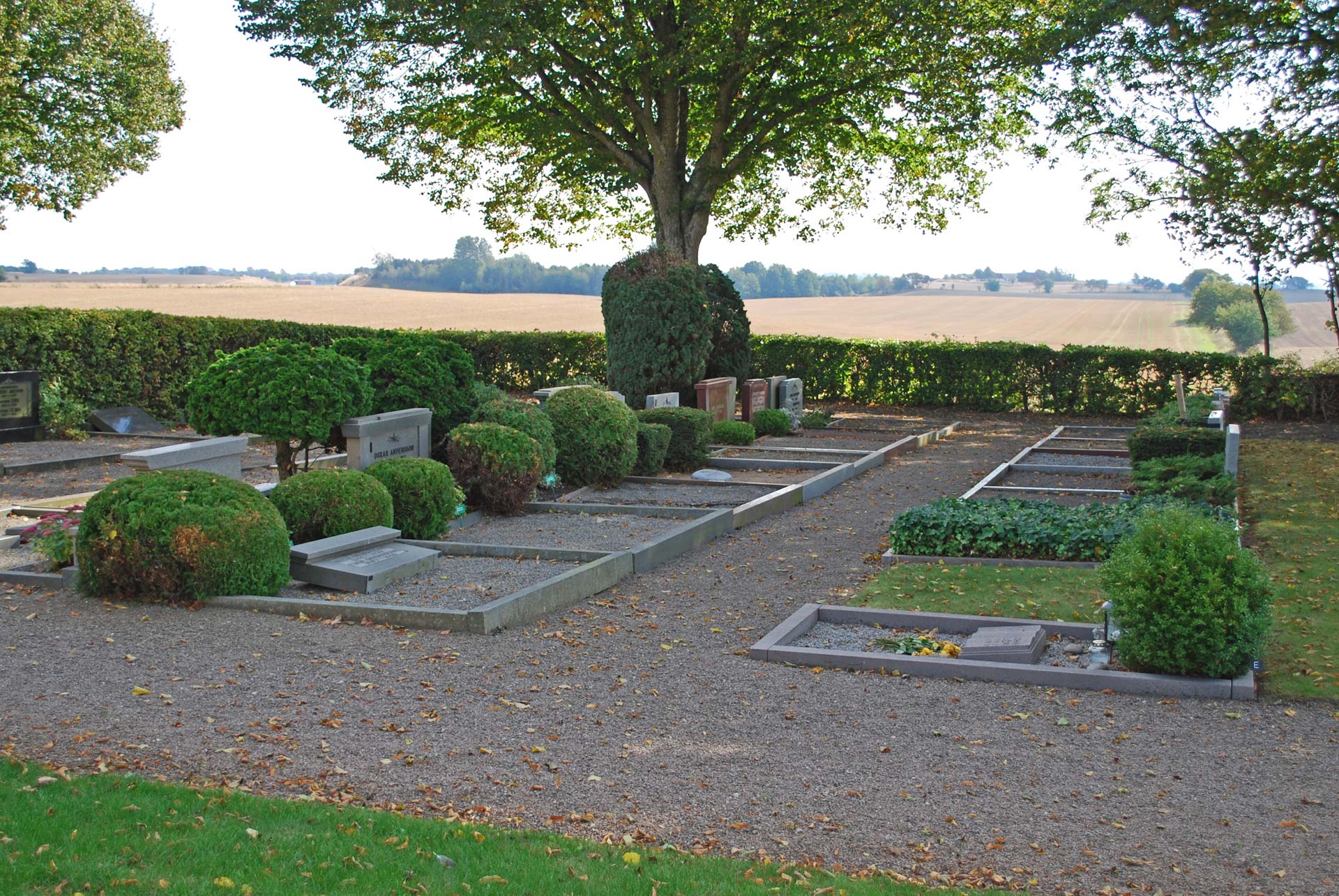Bilden visar gravstenar på nya delen på Övraby kyrkogård.