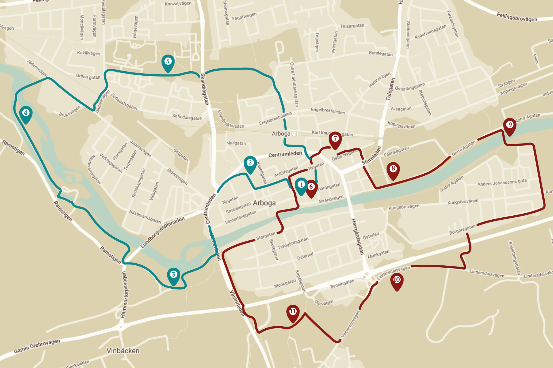 Franciskusvandring i Arboga - karta