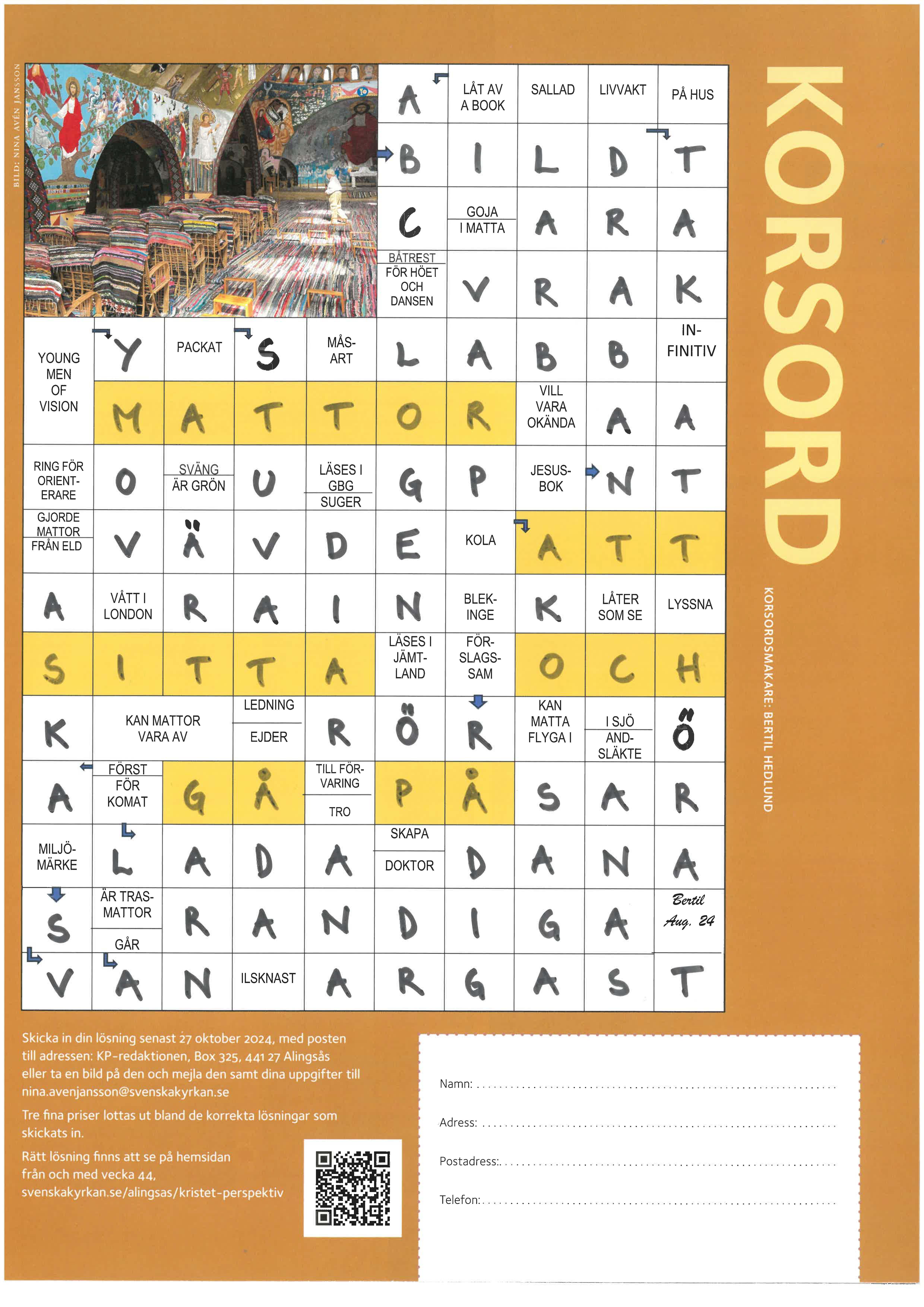 Lösning till korsordet i Kristet Perspektiv nummer 3 2024.
