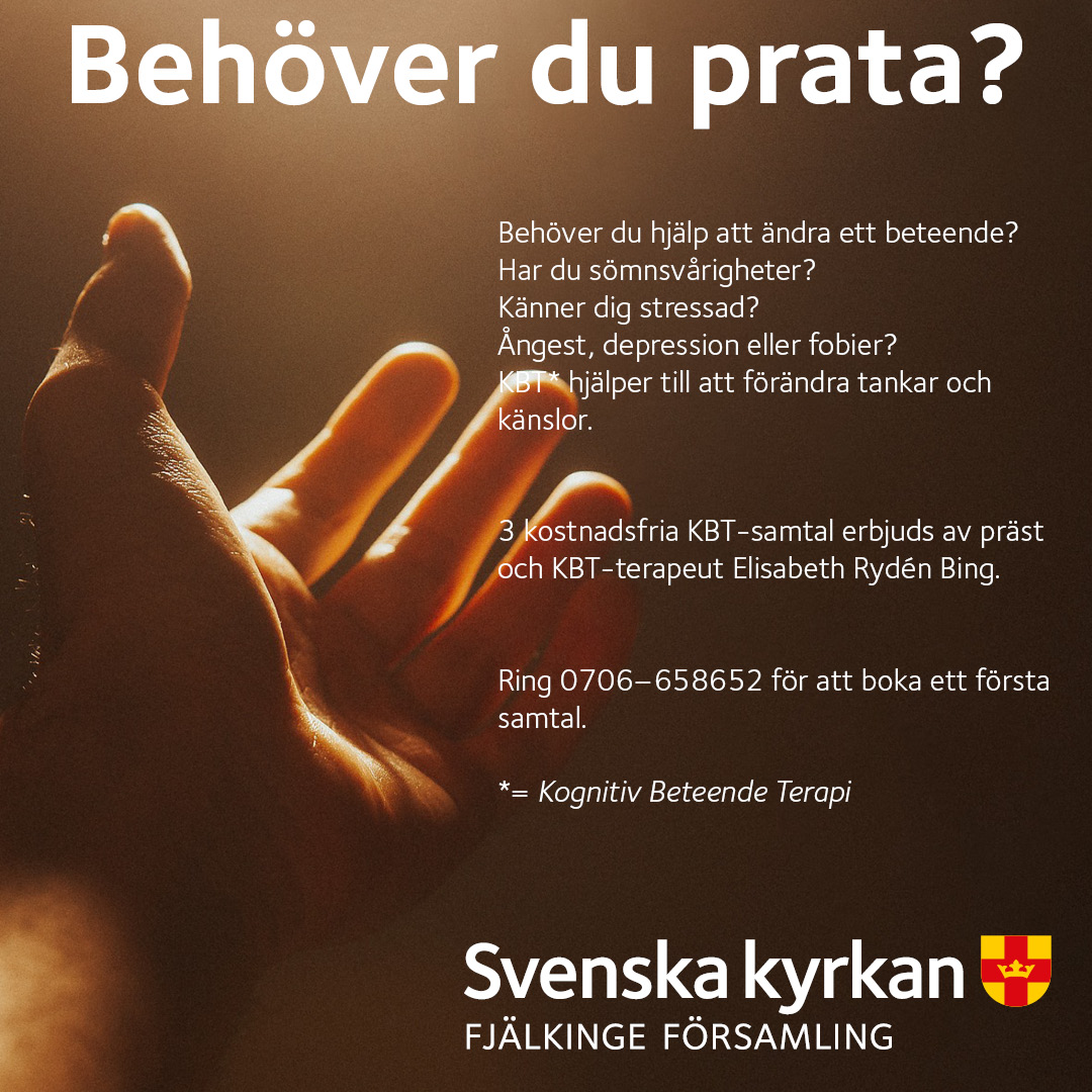 En ljusbeströdd utsträckt hand och text om KBT