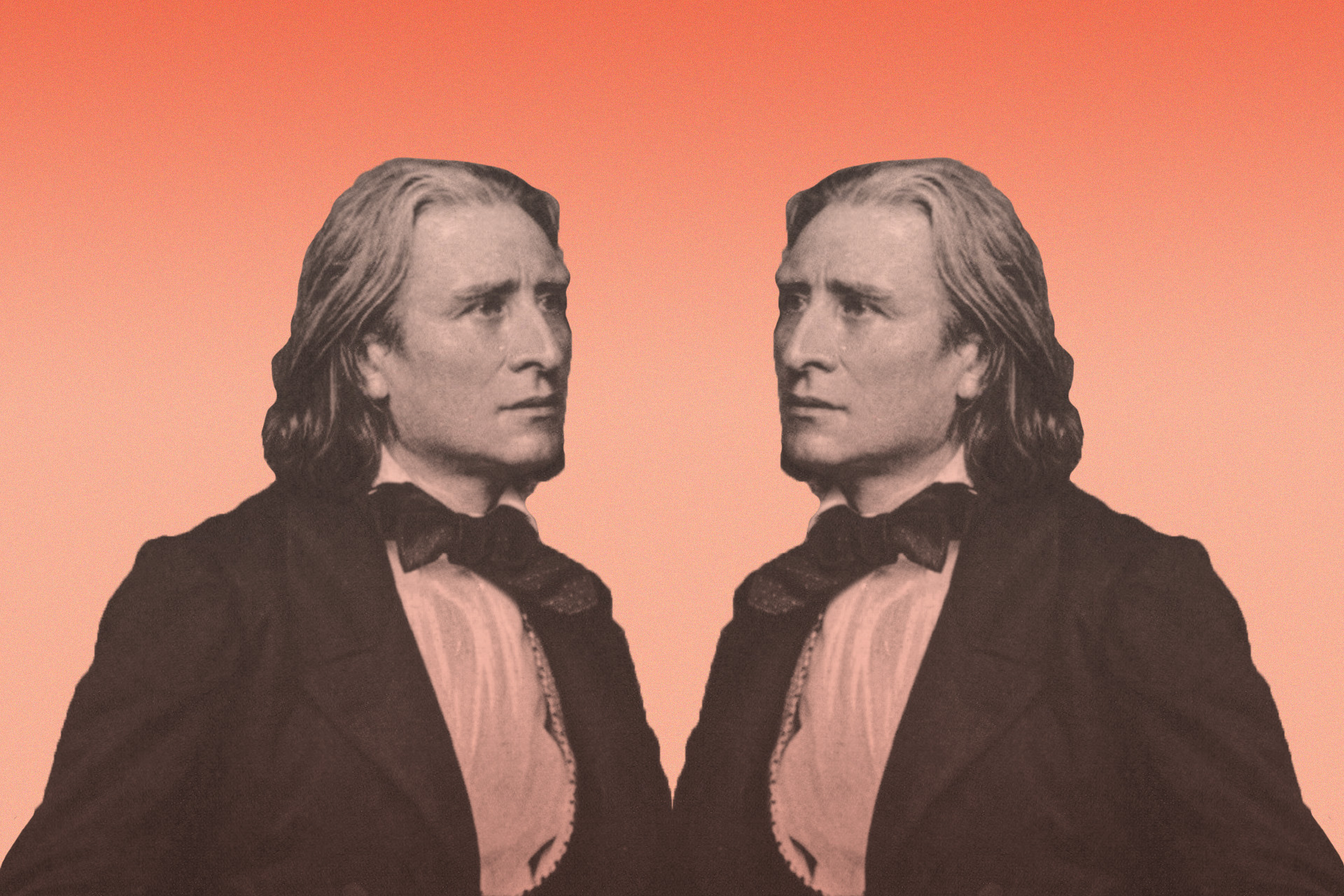 Två Franz Liszt tittar på varandra.