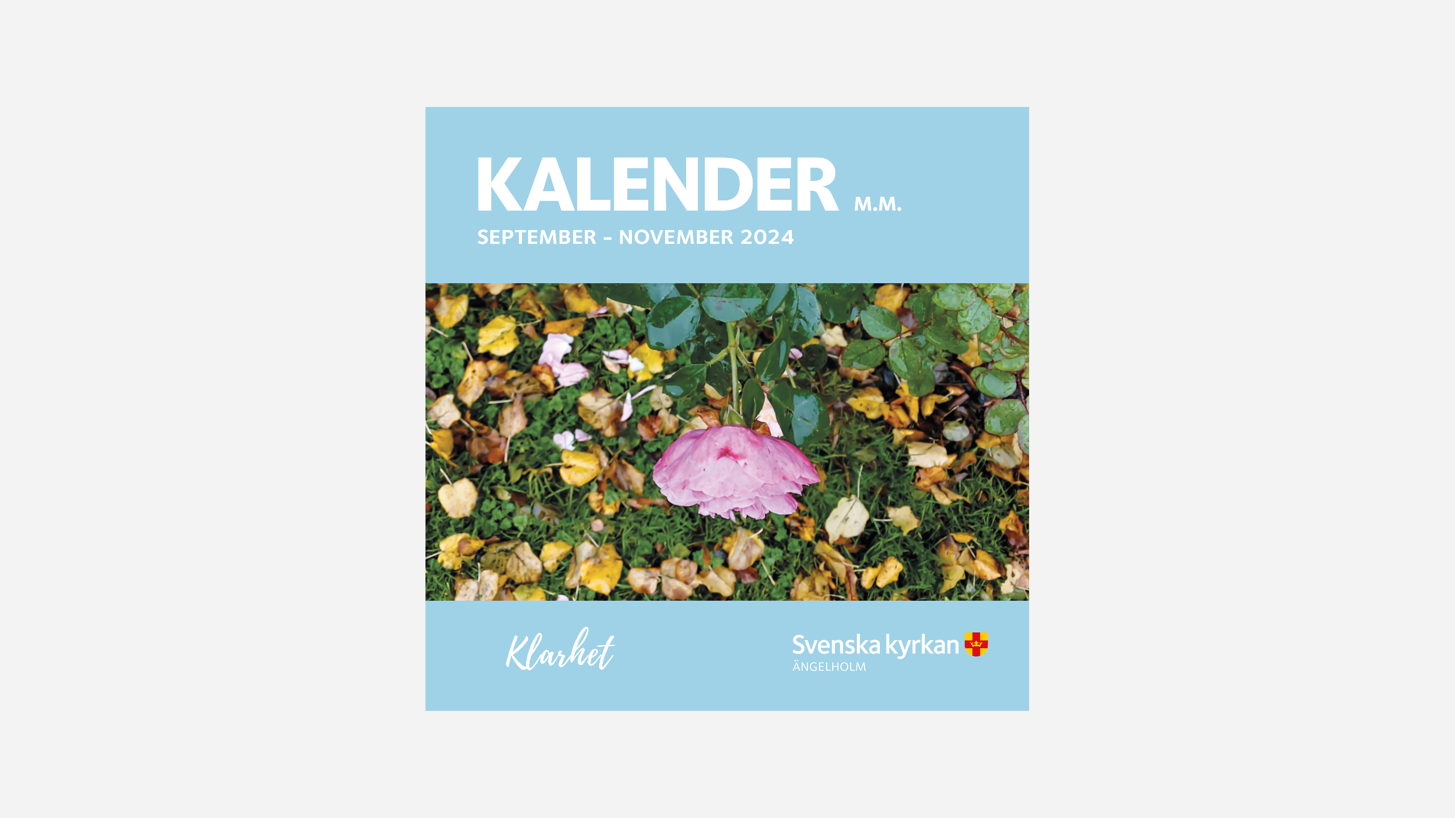 Framsida kalendern med motiv av en blomma och höstlöv.