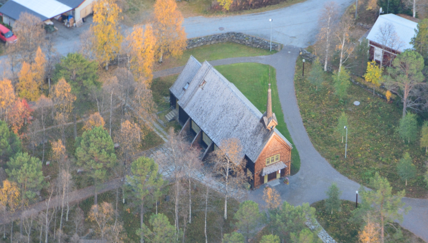 Ammarnäs kyrka fotat från flygplan