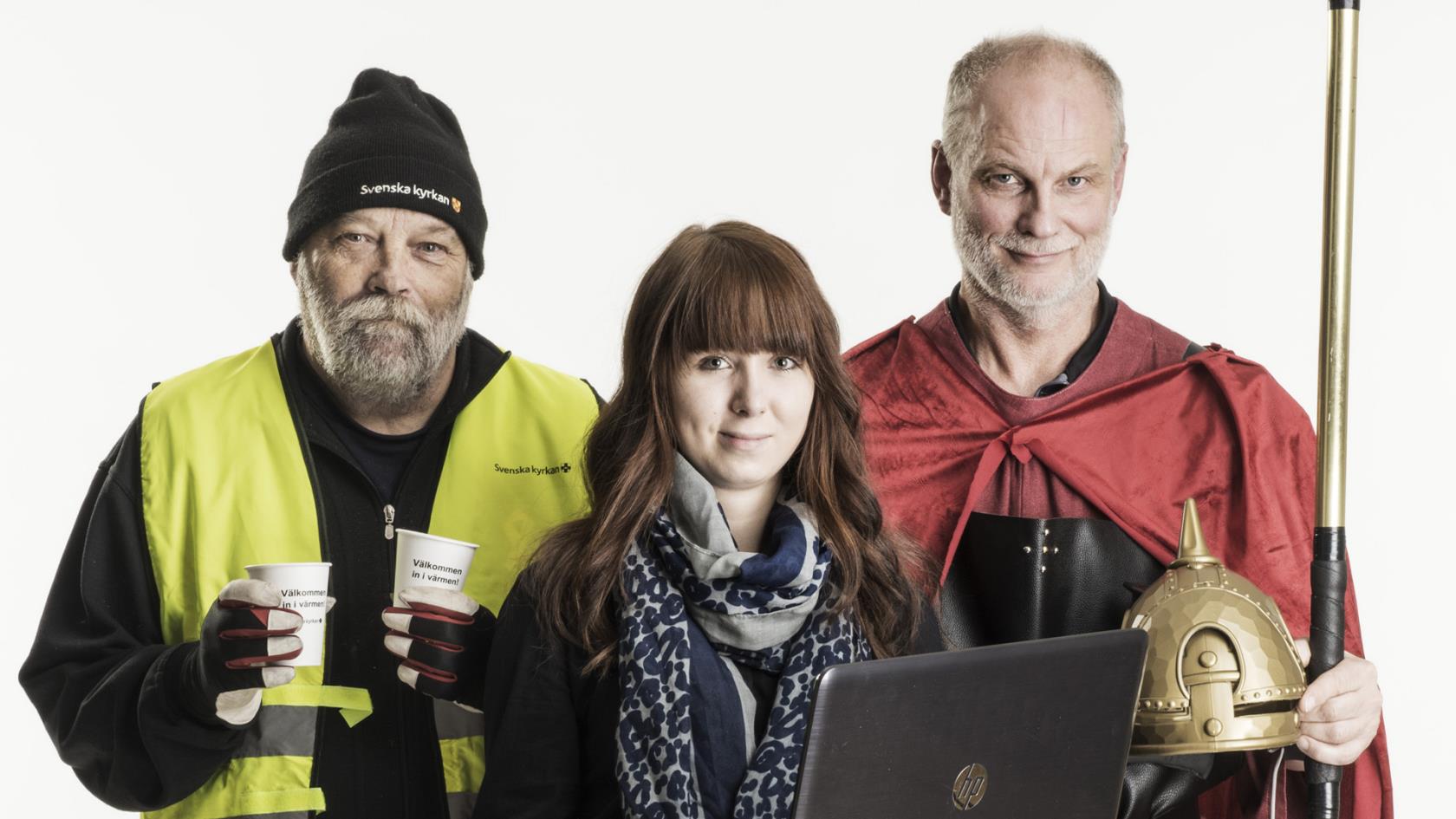 Bilden föreställer tre ideella medarbetare i Svenska kyrkan Örebro: Torsten, Isabella och Sven-Erik. 