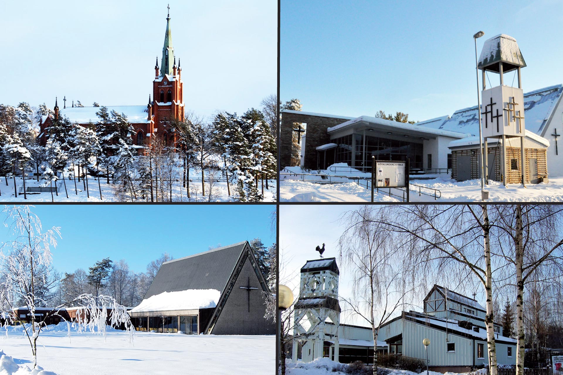 Samlingsbild på pastoratets fyra kyrkor