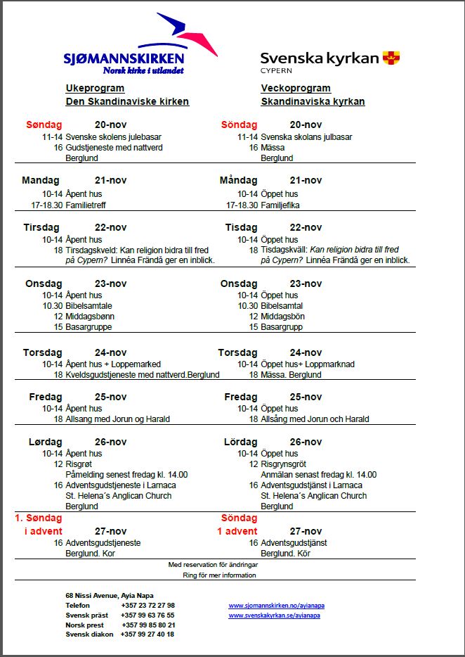 Veckoprogram 20-27 nov