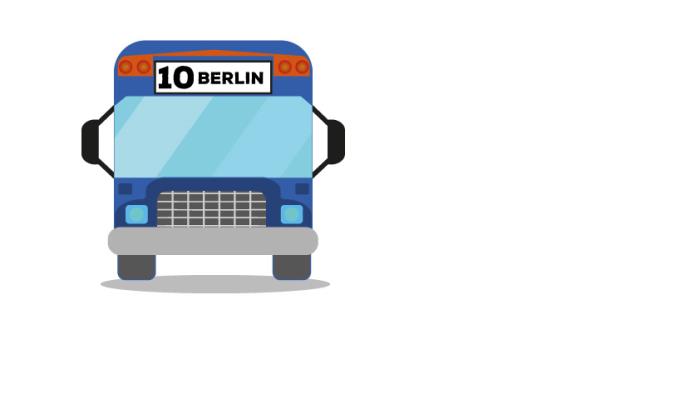 Illustration av en blå buss med texten 10 Berlin.