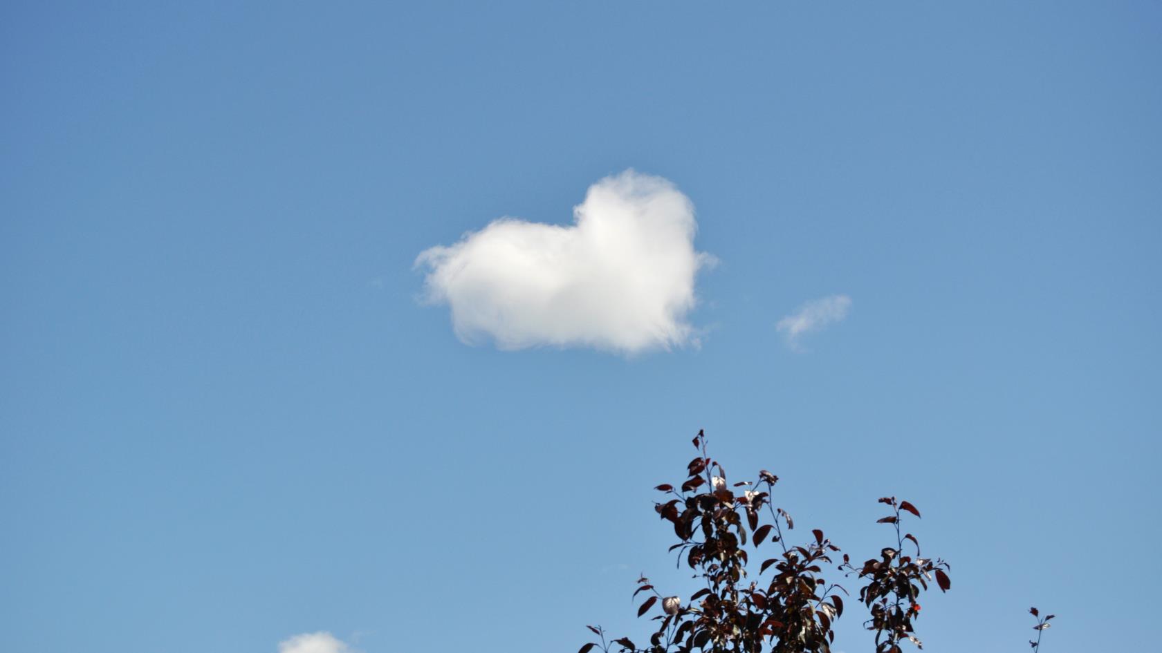 Ett moln har formen av ett hjärta på den blå himlen.