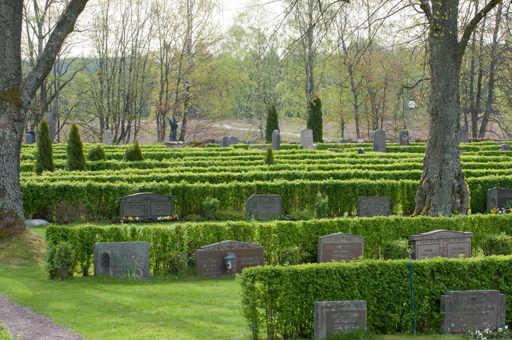 Bild över kyrkogården runt Grava kyrka